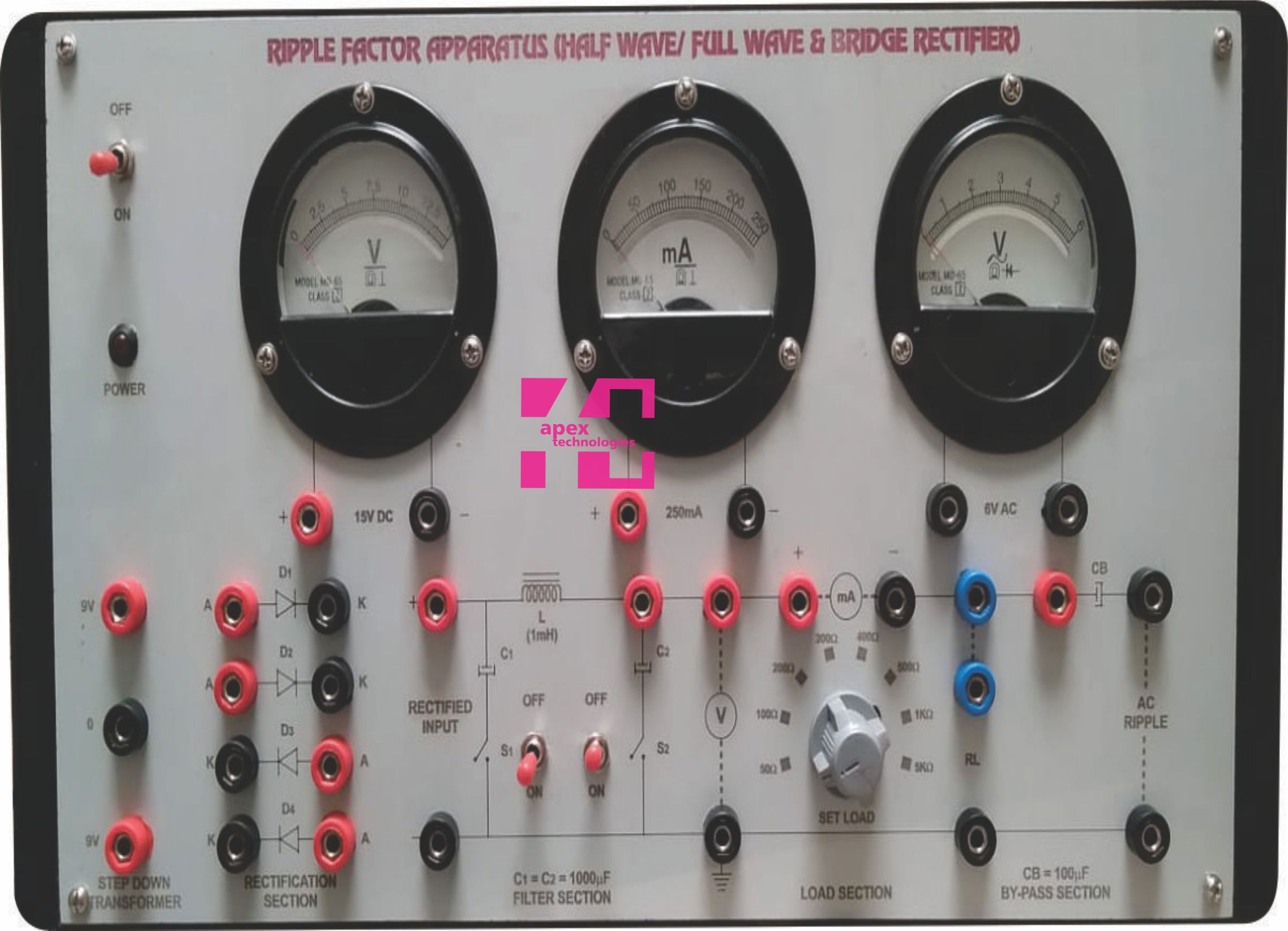 Ripple Factor Apparatus (Half, Full Wave & Bridge Rectifier)